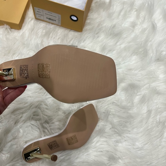 ALLIE White PATENT CLEAR SQUARE TOE STILETTO MULES - Picture 7 of 11